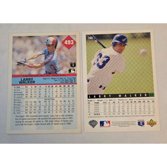 Six Larry Walker MLB Baseball Cards Upper Deck, Donruss, Fleer - Picture 6 of 8